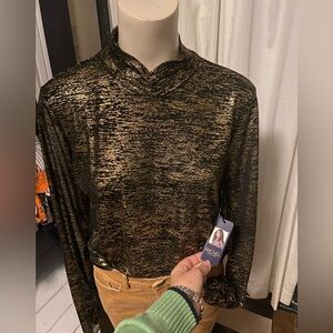 Rachel Rachel Roy L Gold and Black Mock Neck Blouse New with tag